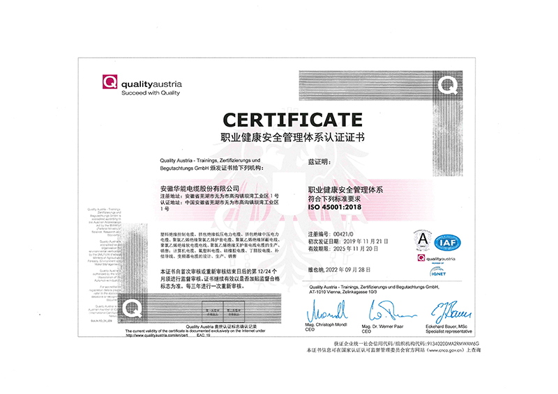 股份公司-职业健康管理体系认证证书（中文）